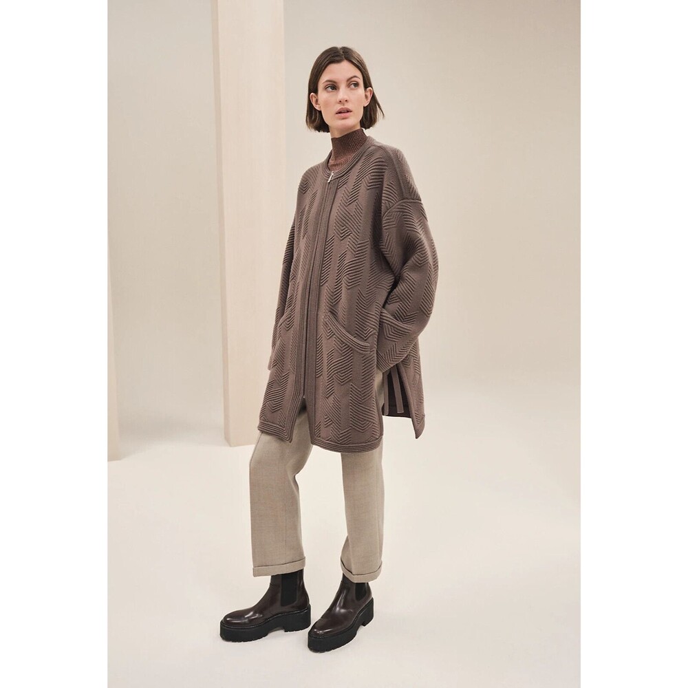 HERMES Double-sided Virgin Wool Poncho Coat in Dark Gris Etoupe, FR 34, NWT